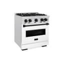 ZLINE Autograph Edition 30 in. 4.2 cu. ft. Classic Dual Fuel Range with 4 Burner Gas Cooktop and Electric Convection Oven in DuraSnow® Stainless Steel with White Matte Door and Matte Black Accents (CDRSZ-WM-30-MB) view 1