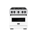 ZLINE Autograph Edition 30 in. 4.2 cu. ft. Classic Dual Fuel Range with 4 Burner Gas Cooktop and Electric Convection Oven in DuraSnow® Stainless Steel with White Matte Door and Matte Black Accents (CDRSZ-WM-30-MB) view 2