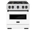 ZLINE Autograph Edition 30 in. 4.2 cu. ft. Classic Dual Fuel Range with 4 Burner Gas Cooktop and Electric Convection Oven in DuraSnow® Stainless Steel with White Matte Door and Matte Black Accents (CDRSZ-WM-30-MB) view 3