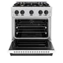 ZLINE Autograph Edition 30 in. 4.2 cu. ft. Classic Dual Fuel Range with 4 Burner Gas Cooktop and Electric Convection Oven in DuraSnow® Stainless Steel with White Matte Door and Matte Black Accents (CDRSZ-WM-30-MB) view 4