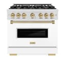 ZLINE Autograph Edition 36 in. 5.2 cu. ft. Classic Dual Fuel Range with 6 Burner Gas Cooktop and Electric Convection Oven in DuraSnow® Stainless Steel with White Matte Door and Champagne Bronze Accents (CDRSZ-WM-36-CB) view 2
