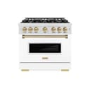 ZLINE Autograph Edition 36 in. 5.2 cu. ft. Classic Dual Fuel Range with 6 Burner Gas Cooktop and Electric Convection Oven in DuraSnow® Stainless Steel with White Matte Door and Champagne Bronze Accents (CDRSZ-WM-36-CB) view 3