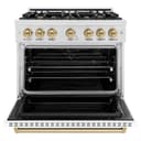 ZLINE Autograph Edition 36 in. 5.2 cu. ft. Classic Dual Fuel Range with 6 Burner Gas Cooktop and Electric Convection Oven in DuraSnow® Stainless Steel with White Matte Door and Champagne Bronze Accents (CDRSZ-WM-36-CB) view 4