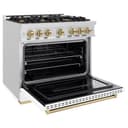 ZLINE Autograph Edition 36 in. 5.2 cu. ft. Classic Dual Fuel Range with 6 Burner Gas Cooktop and Electric Convection Oven in DuraSnow® Stainless Steel with White Matte Door and Champagne Bronze Accents (CDRSZ-WM-36-CB) view 6