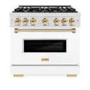 ZLINE Autograph Edition 36 in. 5.2 cu. ft. Classic Dual Fuel Range with 6 Burner Gas Cooktop and Electric Convection Oven in DuraSnow® Stainless Steel with White Matte Door and Polished Gold Accents (CDRSZ-WM-36-G) view 3