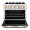 ZLINE Autograph Edition 36 in. 5.2 cu. ft. Classic Dual Fuel Range with 6 Burner Gas Cooktop and Electric Convection Oven in DuraSnow® Stainless Steel with White Matte Door and Polished Gold Accents (CDRSZ-WM-36-G) view 4