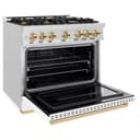 ZLINE Autograph Edition 36 in. 5.2 cu. ft. Classic Dual Fuel Range with 6 Burner Gas Cooktop and Electric Convection Oven in DuraSnow® Stainless Steel with White Matte Door and Polished Gold Accents (CDRSZ-WM-36-G) view 6