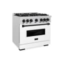 ZLINE Autograph Edition 36 in. 5.2 cu. ft. Classic Dual Fuel Range with 6 Burner Gas Cooktop and Electric Convection Oven in DuraSnow® Stainless Steel with White Matte Door and Matte Black Accents (CDRSZ-WM-36-MB) view 1