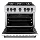 ZLINE Autograph Edition 36 in. 5.2 cu. ft. Classic Dual Fuel Range with 6 Burner Gas Cooktop and Electric Convection Oven in DuraSnow® Stainless Steel with White Matte Door and Matte Black Accents (CDRSZ-WM-36-MB) view 4