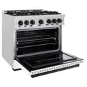 ZLINE Autograph Edition 36 in. 5.2 cu. ft. Classic Dual Fuel Range with 6 Burner Gas Cooktop and Electric Convection Oven in DuraSnow® Stainless Steel with White Matte Door and Matte Black Accents (CDRSZ-WM-36-MB) view 6