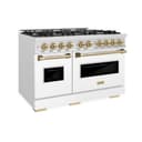 ZLINE Autograph Edition 48 in. 6.7 cu. ft. Classic Double Oven Dual Fuel Range with 8 Burner Gas Cooktop in DuraSnow® Stainless Steel with White Matte Doors and Champagne Bronze Accents (CDRSZ-WM-48-CB) view 1