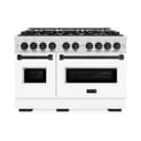 ZLINE Autograph Edition 48 in. 6.7 cu. ft. Classic Double Oven Dual Fuel Range with 8 Burner Gas Cooktop in DuraSnow® Stainless Steel with White Matte Doors and Matte Black Accents (CDRSZ-WM-48-MB) view 2
