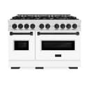ZLINE Autograph Edition 48 in. 6.7 cu. ft. Classic Double Oven Dual Fuel Range with 8 Burner Gas Cooktop in DuraSnow® Stainless Steel with White Matte Doors and Matte Black Accents (CDRSZ-WM-48-MB) view 5