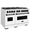 ZLINE Autograph Edition 48 in. 6.7 cu. ft. Classic Double Oven Dual Fuel Range with 8 Burner Gas Cooktop in DuraSnow® Stainless Steel with White Matte Doors and Matte Black Accents (CDRSZ-WM-48-MB) view 6