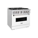 ZLINE 36 in. 5.2 cu. ft. Classic Dual Fuel Range with 6 Burner Gas Cooktop and Electric Convection Oven in Stainless Steel with White Matte Door (CDR-WM-36) view 1