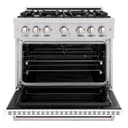 ZLINE 36 in. 5.2 cu. ft. Classic Dual Fuel Range with 6 Burner Gas Cooktop and Electric Convection Oven in Stainless Steel with White Matte Door (CDR-WM-36) view 4