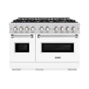 ZLINE 48 in. 6.7 cu. ft. Classic Double Oven Dual Fuel Range with 8 Burner Gas Cooktop in Stainless Steel with White Matte Doors (CDR-WM-48) view 2