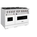 ZLINE 48 in. 6.7 cu. ft. Classic Double Oven Dual Fuel Range with 8 Burner Gas Cooktop in Stainless Steel with White Matte Doors (CDR-WM-48) view 5