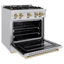 ZLINE Autograph Edition 30 in. 4.2 cu. ft. Classic Dual Fuel Range with 4 Burner Gas Cooktop and Electric Convection Oven in Stainless Steel with Champagne Bronze Accents (CDRZ-30-CB) view 4