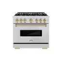 ZLINE Autograph Edition 36 in. 5.2 cu. ft. Classic Dual Fuel Range with 6 Burner Gas Cooktop and Electric Convection Oven in Stainless Steel with Champagne Bronze Accents (CDRZ-36-CB) view 2