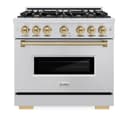 ZLINE Autograph Edition 36 in. 5.2 cu. ft. Classic Dual Fuel Range with 6 Burner Gas Cooktop and Electric Convection Oven in Stainless Steel with Champagne Bronze Accents (CDRZ-36-CB) view 3