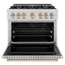 ZLINE Autograph Edition 36 in. 5.2 cu. ft. Classic Dual Fuel Range with 6 Burner Gas Cooktop and Electric Convection Oven in Stainless Steel with Champagne Bronze Accents (CDRZ-36-CB) view 4