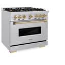 ZLINE Autograph Edition 36 in. 5.2 cu. ft. Classic Dual Fuel Range with 6 Burner Gas Cooktop and Electric Convection Oven in Stainless Steel with Champagne Bronze Accents (CDRZ-36-CB) view 5