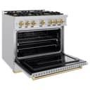 ZLINE Autograph Edition 36 in. 5.2 cu. ft. Classic Dual Fuel Range with 6 Burner Gas Cooktop and Electric Convection Oven in Stainless Steel with Champagne Bronze Accents (CDRZ-36-CB) view 6