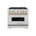 ZLINE Autograph Edition 36 in. 5.2 cu. ft. Classic Dual Fuel Range with 6 Burner Gas Cooktop and Electric Convection Oven in Stainless Steel with Polished Gold Accents (CDRZ-36-G) view 2