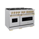 ZLINE Autograph Edition 48 in. 6.7 cu. ft. Classic Double Oven Dual Fuel Range with 8 Burner Gas Cooktop in Stainless Steel and Polished Gold Accents (CDRZ-48-G) view 1