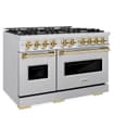 ZLINE Autograph Edition 48 in. 6.7 cu. ft. Classic Double Oven Dual Fuel Range with 8 Burner Gas Cooktop in Stainless Steel and Polished Gold Accents (CDRZ-48-G) view 3