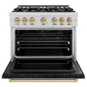 ZLINE Autograph Edition 36 in. 5.2 cu. ft. Classic Dual Fuel Range with 6 Burner Gas Cooktop and Electric Convection Oven in Stainless Steel with Black Matte Door and Champagne Bronze Accents (CDRZ-BLM-36-CB) view 4