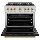 ZLINE Autograph Edition 36 in. 5.2 cu. ft. Classic Dual Fuel Range with 6 Burner Gas Cooktop and Electric Convection Oven in Stainless Steel with Black Matte Door and Polished Gold Accents (CDRZ-BLM-36-G) view 4