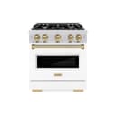 ZLINE Autograph Edition 30 in. 4.2 cu. ft. Classic Dual Fuel Range with 4 Burner Gas Cooktop and Electric Convection Oven in Stainless Steel with White Matte Door and Champagne Bronze Accents (CDRZ-WM-30-CB) view 2
