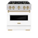 ZLINE Autograph Edition 30 in. 4.2 cu. ft. Classic Dual Fuel Range with 4 Burner Gas Cooktop and Electric Convection Oven in Stainless Steel with White Matte Door and Champagne Bronze Accents (CDRZ-WM-30-CB) view 3