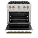 ZLINE Autograph Edition 30 in. 4.2 cu. ft. Classic Dual Fuel Range with 4 Burner Gas Cooktop and Electric Convection Oven in Stainless Steel with White Matte Door and Champagne Bronze Accents (CDRZ-WM-30-CB) view 4