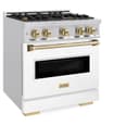 ZLINE Autograph Edition 30 in. 4.2 cu. ft. Classic Dual Fuel Range with 4 Burner Gas Cooktop and Electric Convection Oven in Stainless Steel with White Matte Door and Champagne Bronze Accents (CDRZ-WM-30-CB) view 5