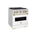 ZLINE Autograph Edition 30 in. 4.2 cu. ft. Classic Dual Fuel Range with 4 Burner Gas Cooktop and Electric Convection Oven in Stainless Steel with White Matte Door and Polished Gold Accents (CDRZ-WM-30-G) view 1