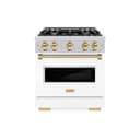 ZLINE Autograph Edition 30 in. 4.2 cu. ft. Classic Dual Fuel Range with 4 Burner Gas Cooktop and Electric Convection Oven in Stainless Steel with White Matte Door and Polished Gold Accents (CDRZ-WM-30-G) view 2