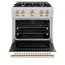 ZLINE Autograph Edition 30 in. 4.2 cu. ft. Classic Dual Fuel Range with 4 Burner Gas Cooktop and Electric Convection Oven in Stainless Steel with White Matte Door and Polished Gold Accents (CDRZ-WM-30-G) view 4