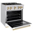 ZLINE Autograph Edition 30 in. 4.2 cu. ft. Classic Dual Fuel Range with 4 Burner Gas Cooktop and Electric Convection Oven in Stainless Steel with White Matte Door and Polished Gold Accents (CDRZ-WM-30-G) view 6