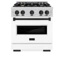 ZLINE Autograph Edition 30 in. 4.2 cu. ft. Classic Dual Fuel Range with 4 Burner Gas Cooktop and Electric Convection Oven in Stainless Steel with White Matte Door and Matte Black Accents (CDRZ-WM-30-MB) view 3