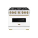 ZLINE Autograph Edition 36 in. 5.2 cu. ft. Classic Dual Fuel Range with 6 Burner Gas Cooktop and Electric Convection Oven in Stainless Steel with White Matte Door and Champagne Bronze Accents (CDRZ-WM-36-CB) view 2