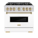 ZLINE Autograph Edition 36 in. 5.2 cu. ft. Classic Dual Fuel Range with 6 Burner Gas Cooktop and Electric Convection Oven in Stainless Steel with White Matte Door and Champagne Bronze Accents (CDRZ-WM-36-CB) view 3