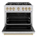 ZLINE Autograph Edition 36 in. 5.2 cu. ft. Classic Dual Fuel Range with 6 Burner Gas Cooktop and Electric Convection Oven in Stainless Steel with White Matte Door and Champagne Bronze Accents (CDRZ-WM-36-CB) view 4