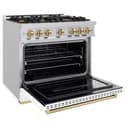 ZLINE Autograph Edition 36 in. 5.2 cu. ft. Classic Dual Fuel Range with 6 Burner Gas Cooktop and Electric Convection Oven in Stainless Steel with White Matte Door and Champagne Bronze Accents (CDRZ-WM-36-CB) view 6