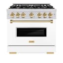 ZLINE Autograph Edition 36 in. 5.2 cu. ft. Classic Dual Fuel Range with 6 Burner Gas Cooktop and Electric Convection Oven in Stainless Steel with White Matte Door and Polished Gold Accents (CDRZ-WM-36-G) view 3