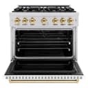 ZLINE Autograph Edition 36 in. 5.2 cu. ft. Classic Dual Fuel Range with 6 Burner Gas Cooktop and Electric Convection Oven in Stainless Steel with White Matte Door and Polished Gold Accents (CDRZ-WM-36-G) view 4
