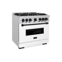 ZLINE Autograph Edition 36 in. 5.2 cu. ft. Classic Dual Fuel Range with 6 Burner Gas Cooktop and Electric Convection Oven in Stainless Steel with White Matte Door and Matte Black Accents (CDRZ-WM-36-MB) view 1