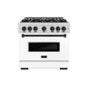 ZLINE Autograph Edition 36 in. 5.2 cu. ft. Classic Dual Fuel Range with 6 Burner Gas Cooktop and Electric Convection Oven in Stainless Steel with White Matte Door and Matte Black Accents (CDRZ-WM-36-MB) view 2